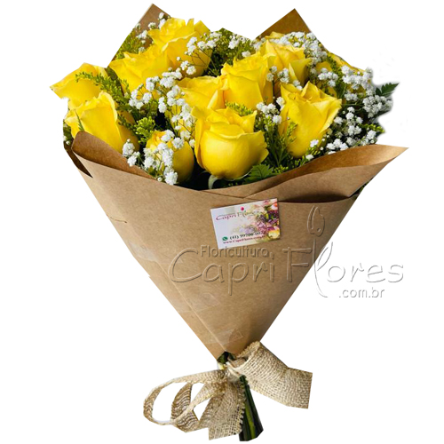 ♥ Buquê com 12 Rosas amarelas no Kraft